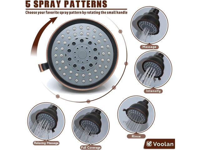 Voolan High Pressure Shower Head with Shower Arm - 5 Function Rain Shower Head - Comfortable Shower Experience Even at Low Water Flow - Oil-Rubbed...