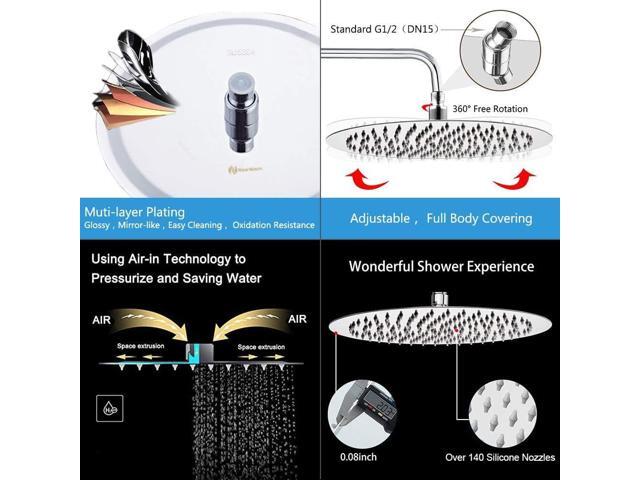 NearMoon Round Rain Shower Head With Extension Arm, Large Stainless Steel Rainfall Shower-Waterfall Full Body Coverage (12 Inch, Chrome)