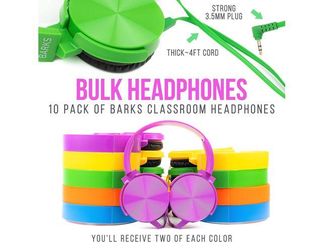 Barks Classroom Headphones (10 Pack, Mixed Colors) - On-Ear Premium Student Bulk Headphones: Perfect for Kids K-12, Schools & Class Sets (Colorful,...