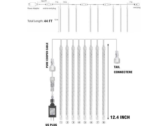 Dazzle Bright 864 LED Christmas Light, Meteor Shower Rain Lights 11.8 Inch 24 Tubes, Waterproof Plug in Falling Rain Lights Decorations for Xmas...