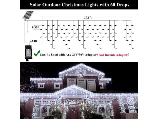 Solar Christmas Lights Outdoor Waterproof Christmas Decorations Curtain Lights 320LED 29.5ft 60 Drops, Solar Powered Rechargeable Fairy Lights for...