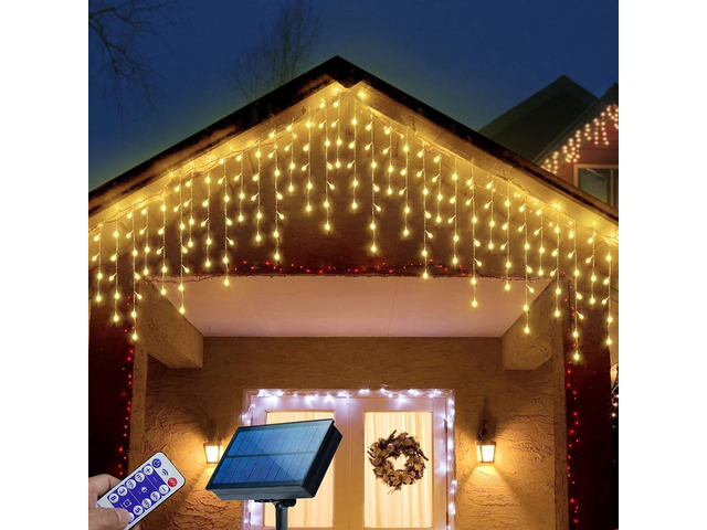 304 LED Solar Christmas Icicle Lights Outdoor Decorations, 8 Modes Waterproof Icicle Fairy Lights for Outside Holiday, Patio, Balcony, Christmas,...