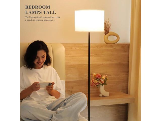 Modern Floor Lamp Simple Design with White Shade, Foot Pedal Switch, 60' Small Tall Lamps for Living Room Bedroom Office Dining Room Kitchen, Black...