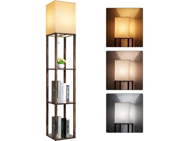 RUNTOP Floor Lamp with Shelves, Modern Shelf Lamp for Display Storage, 3 Color Temperature Wood Narrow Standing Corner Lamp with 8W Bulb for Living...