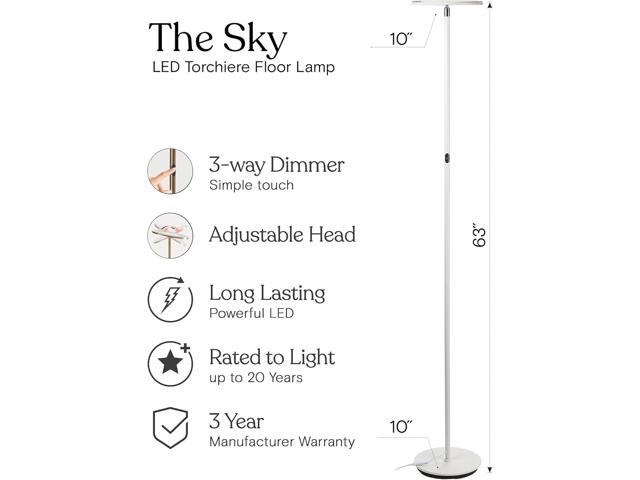 Brightech Sky LED Torchiere Super Bright Floor Lamp - Contemporary, High Lumen Light for Living Rooms and Offices - Dimmable, Indoor Pole Uplight...