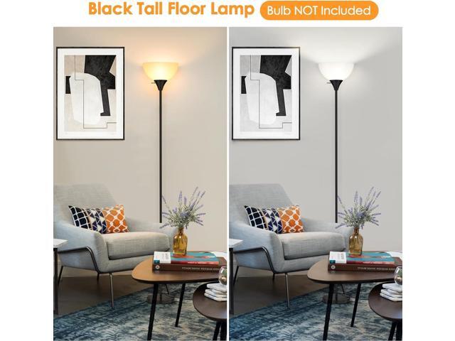 Floor Lamp, LED Standing Lamps with White Plastic Shade, Black Modern Torchiere Floor Lamp, Tall Lamps for Living Room Dorm, Bulb not Included