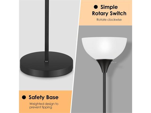 Floor Lamp, LED Standing Lamps with White Plastic Shade, Black Modern Torchiere Floor Lamp, Tall Lamps for Living Room Dorm, Bulb not Included