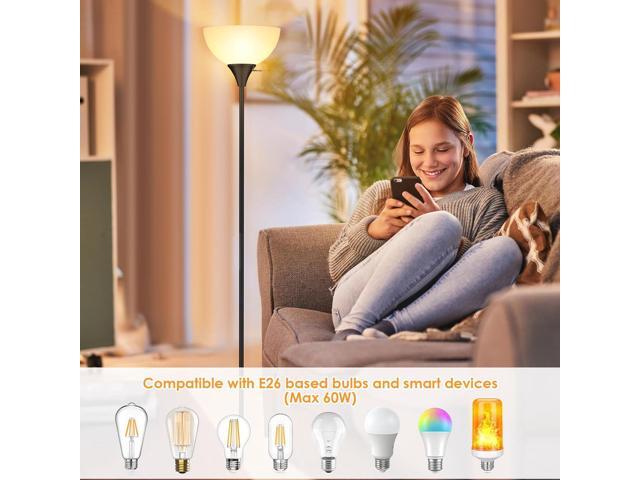 Floor Lamp, LED Standing Lamps with White Plastic Shade, Black Modern Torchiere Floor Lamp, Tall Lamps for Living Room Dorm, Bulb not Included