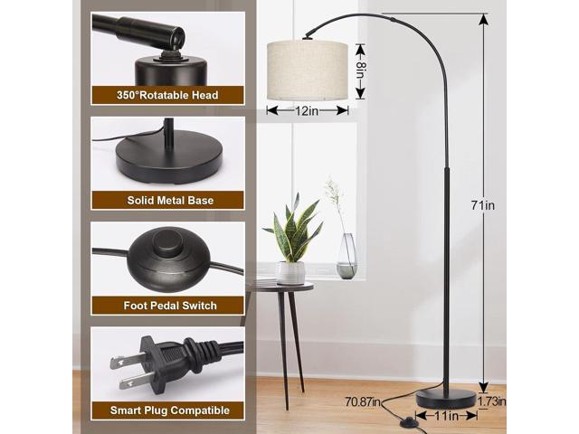 Arc Floor Lamps for Living Room, Modern Standing Lamp with Adjustable Hanging Drum Shade, Tall Pole Lamp with Foot Switch, Over Couch Arched...