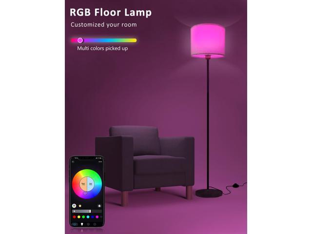 Floor lamp for living Room Compatible with Alexa & Google, White Linen Lamp Shade LED Bright Tall Standing Smart Floor Lamp with Remote for Bedroom...