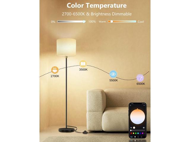 Floor lamp for living Room Compatible with Alexa & Google, White Linen Lamp Shade LED Bright Tall Standing Smart Floor Lamp with Remote for Bedroom...