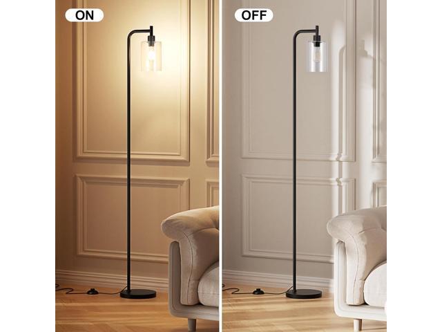 Industrial Floor Lamp with Glass Shade - Black, LED Bulbs, Foot Pedal Switch, Easy Assembly