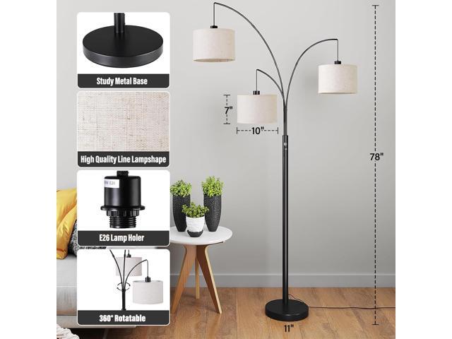 SUNMORY 3 Lights Floor Lamp for Living Room, 78' Tall Standing Lamp with Hanging Drum Shade, Modern Arc Floor Lamps with Heavy Base, Mid Century...
