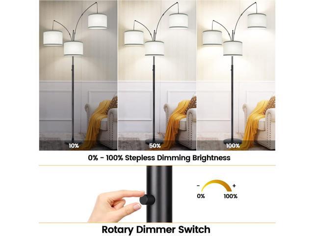 Dimmable Floor Lamp - 3 Lights Arc Floor Lamps for Living Room, 1000LM Modern Tall Standing Lamp With Gray Shades & Heavy Base, Mid Century Tree...