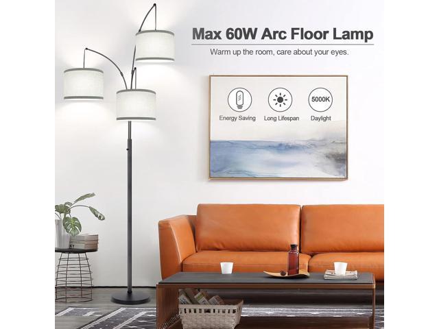 Dimmable Floor Lamp - 3 Lights Arc Floor Lamps for Living Room, 1000LM Modern Tall Standing Lamp With Gray Shades & Heavy Base, Mid Century Tree...