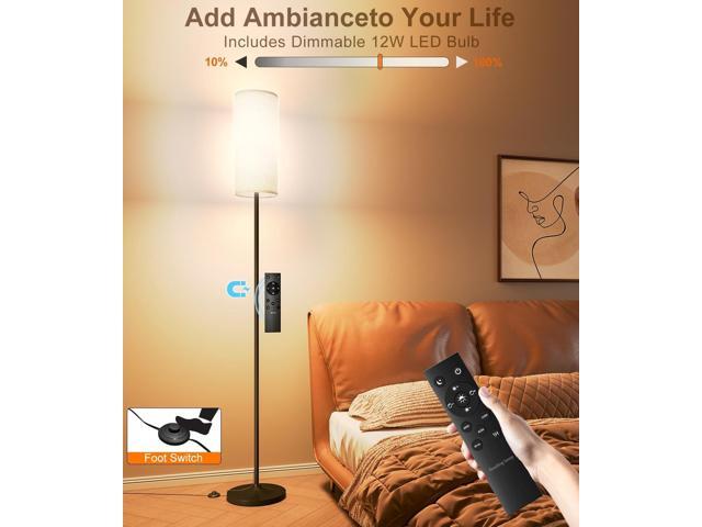 luckystyle LED Floor Lamp for Living Room, Dimmable Standing Lamps with Foot Switch,Remote Custom Color Temperature Black Pole Lamp with...