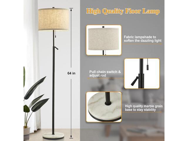 GyroVu Marble Floor Lamp, Adjustable Height Standing Lamp with Marble Base Tall Lamp with Pull Chain Switch Floor Lamps for Living Room, Bedroom &...