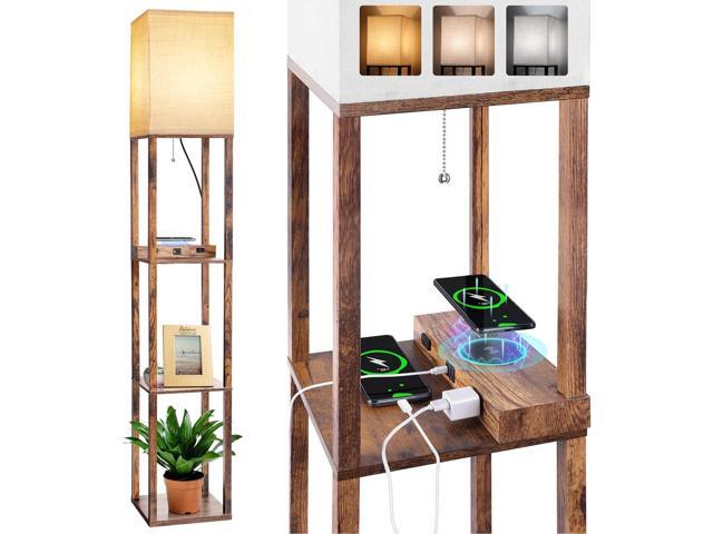 Dott Arts Floor Lamp with Shelves, Shelf Lamp with Wireless Charger & USB A+C Ports & 2 AC Outlets,3 Color Temperature Corner Tall Standing Floor...