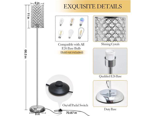 GyroVu Crystal Floor Lamp, Elegant Standing Lamp Modern Floor Lamp Silver Finish Tall Pole Lamp Accent Light with On/Off Foot Switch for Living...