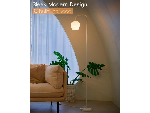 ONEWISH White Floor Lamp-Modern Standing Lamp for Living Room Bedroom, Opal Glass Lamp Shade, LED Bulb Included, for Reading Office, Simple Design...