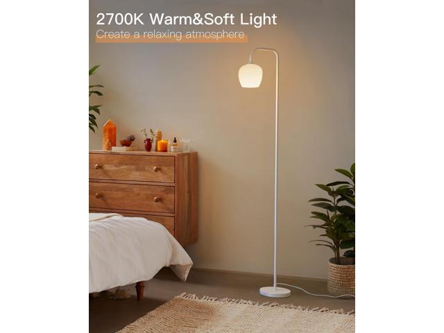 ONEWISH White Floor Lamp-Modern Standing Lamp for Living Room Bedroom, Opal Glass Lamp Shade, LED Bulb Included, for Reading Office, Simple Design...