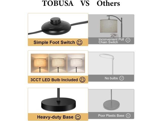 TOBUSA Floor Lamp for Living Room Bedroom with 3CCT LED Bulb, Modern Standing Lamp Drum Shade, 65 Tall with Foot Switch Black Pole, Dimmable Simple...