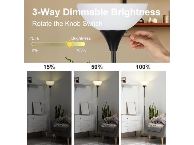 Floor Lamp, Dimmable Standing Lamp, 3 Levels Brightness Led Floor Lamp Rotary Switch Floor Lamps Modern Industrial Lamp with Shade, Tall Lamps for...