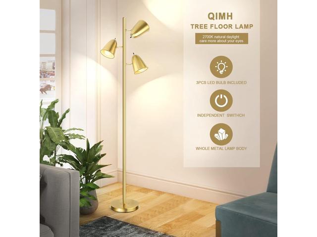 QiMH Tree Floor Lamp with 3 Light Bulbs, Standing Tall Pole Lamps for Living Room Bedroom Office, Reading Stand up Lamps with 3 Adjustable Arms,...