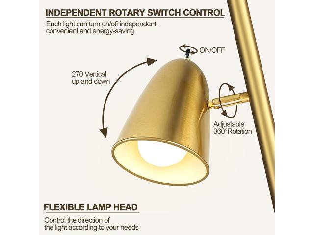 QiMH Tree Floor Lamp with 3 Light Bulbs, Standing Tall Pole Lamps for Living Room Bedroom Office, Reading Stand up Lamps with 3 Adjustable Arms,...