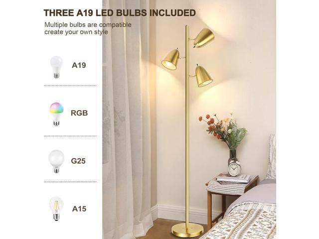 QiMH Tree Floor Lamp with 3 Light Bulbs, Standing Tall Pole Lamps for Living Room Bedroom Office, Reading Stand up Lamps with 3 Adjustable Arms,...