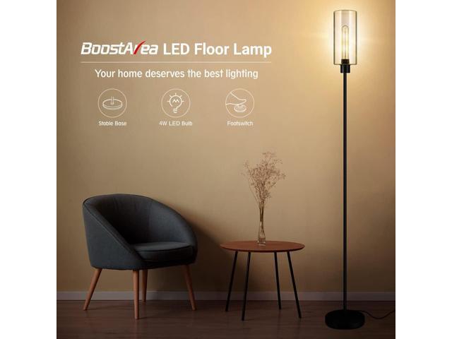 BoostArea Floor Lamp With Glass Lampshade, 4W Bulb Included - Modern Standing Pole Lamp for Living Room, Bedroom, Office, Kids Room, Reading
