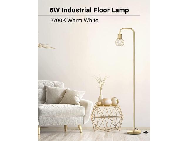 Brass Gold Floor Lamp for Living Room, Modern Industrial Standing Lamp with 6W LED Bulb, Foot Switch, Metal Tall Stand Up Lamp, Minimalist...
