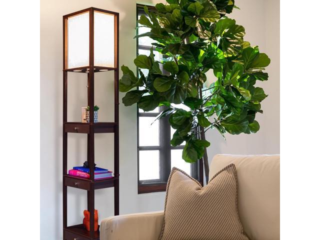 Brightech Maxwell Drawer Edition - Modern Shelf Floor Lamp with Drawer - Corner Display Floor Lamps with Shelves for Living Room, Bedroom and...