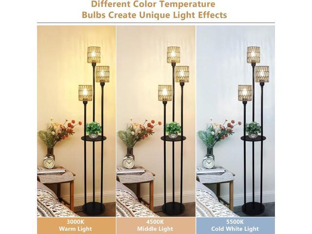 Boho Floor Lamp with Shelves, 3-Lights Farmhouse Tall Floor Lamp with ON/Off Foot Switch, Rustic Standing Lamp with Rattan Shades for Living Room...