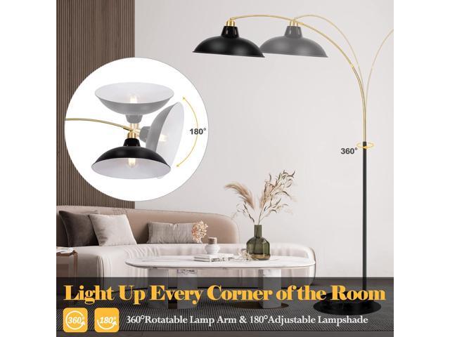 Arc Floor Lamp for Living Room, Marble Base Standing Lamp - Black Gold Floor Lamps with 360° Rotatable Arm, Industrial Tall Lamp Metal Material,...