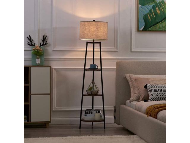 ROSEN GARDEN Floor Lamp, Standing Reading Light with Shelves and Fabric Shade, Modern Tall Pole Lamp, Accent Furniture Décor Lighting for Living...
