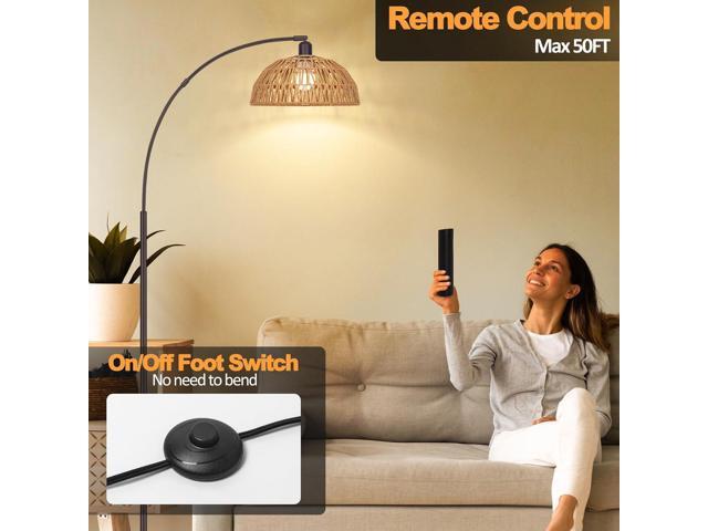 Rattan Floor Lamp- Modern Black Standing Floor Lamps with Remote Control and Stepless Dimmable Bulb, Hand-Worked Adjustable Rattan Lamp Shades...