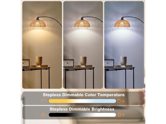Rattan Floor Lamp- Modern Black Standing Floor Lamps with Remote Control and Stepless Dimmable Bulb, Hand-Worked Adjustable Rattan Lamp Shades...