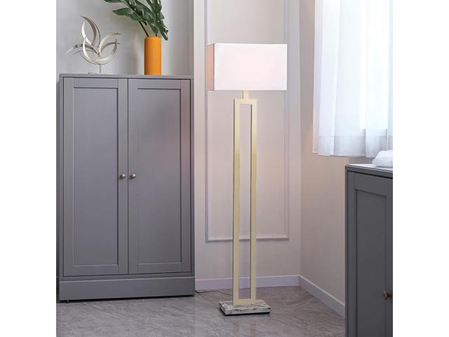 Globe Electric 12273 D'Alessio 58' Floor Lamp, Gold, White Linen Shade, Faux Marble Base, On/Off Socket Rotary Switch, Title 20 LED Bulb Included
