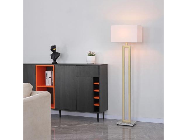 Globe Electric 12273 D'Alessio 58' Floor Lamp, Gold, White Linen Shade, Faux Marble Base, On/Off Socket Rotary Switch, Title 20 LED Bulb Included