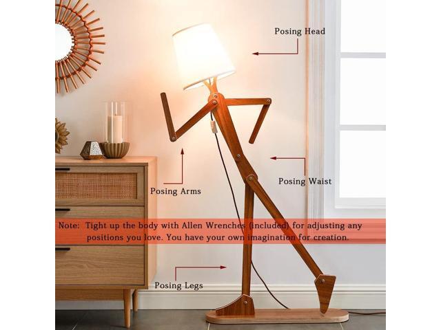 Cute Cool Floor Lamp for Living Room Bedroom Office Farmhouse - Corner Decorative Standing Reading Light Wood Swing Arm Design Gift for...