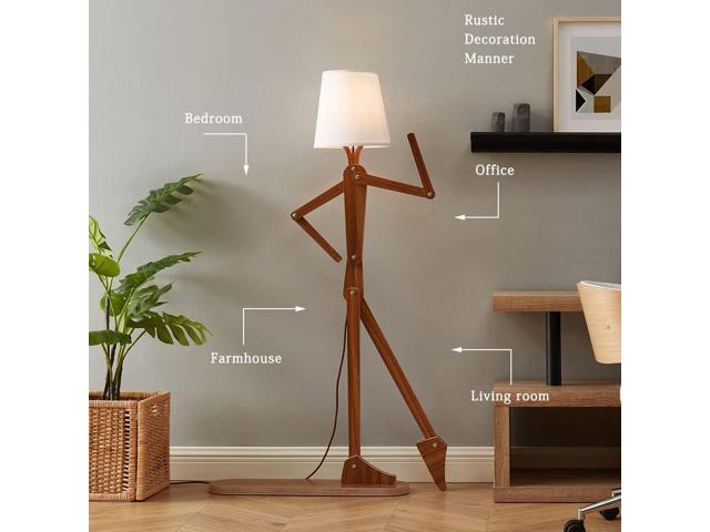Cute Cool Floor Lamp for Living Room Bedroom Office Farmhouse - Corner Decorative Standing Reading Light Wood Swing Arm Design Gift for...