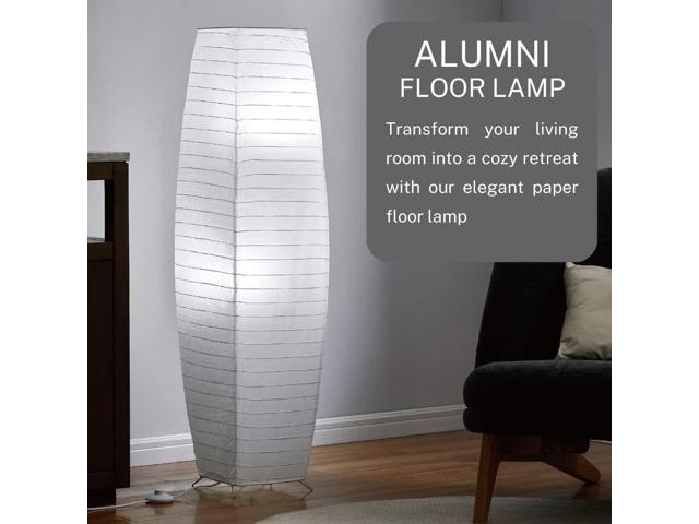 LIGHTACCENTS Japanese Style Rice Paper Floor Lamp - 50 Inches Tall Living Room Paper Lamp with White Paper Shade and Chrome Base, On/Off Foot...