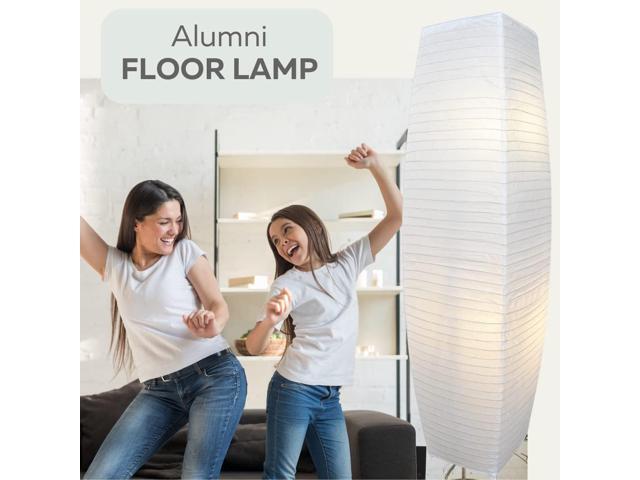LIGHTACCENTS Japanese Style Rice Paper Floor Lamp - 50 Inches Tall Living Room Paper Lamp with White Paper Shade and Chrome Base, On/Off Foot...