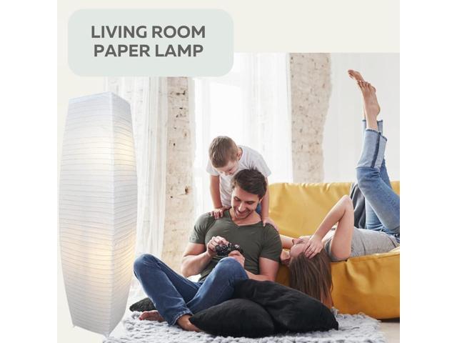 LIGHTACCENTS Japanese Style Rice Paper Floor Lamp - 50 Inches Tall Living Room Paper Lamp with White Paper Shade and Chrome Base, On/Off Foot...