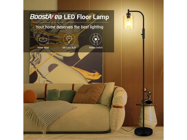 BoostArea Dimmable Modern Industrial Floor Lamp with Glass Shade, 6W LED Bulb Included, Bright for Living Room, Bedroom, Office