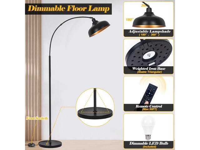 Arch Floor Lamps with Remote - Dimmable Floor Lamp 70, Black Tall Lamp with 360° Adjustable Hanging Metal Shade, Arc Lamps Floor Standing with 9W...