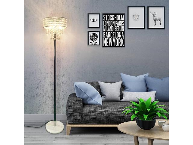 beaysyty Modern K9 Clear Glass Crystals Floor Lamp, On/Off Foot Switch, Crystal & Glass 3-Lights Standing Light, Reading Corner Lamp for Office...
