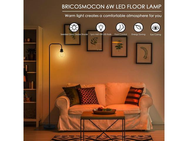 Modern Floor Lamp for Living Room with 6W LED Bulb, Industrial Floor Lamp, Seeded Glass, Black Classic Reading Tall Lamp for Home Office, Standing...