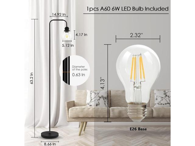Modern Floor Lamp for Living Room with 6W LED Bulb, Industrial Floor Lamp, Seeded Glass, Black Classic Reading Tall Lamp for Home Office, Standing...